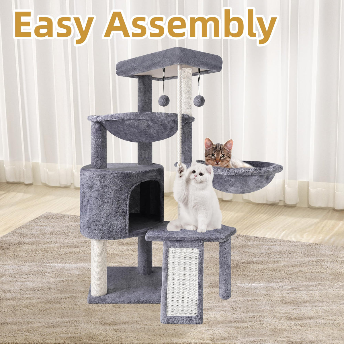 Grey Three Layer Cat Tree with Condo and Hammocks R329