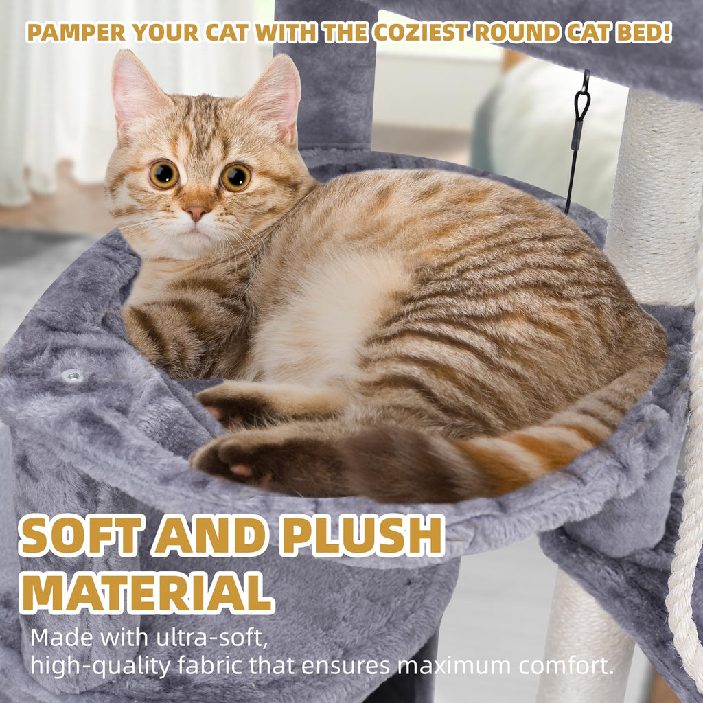 Grey Three Layer Cat Tree with Condo and Hammocks R329