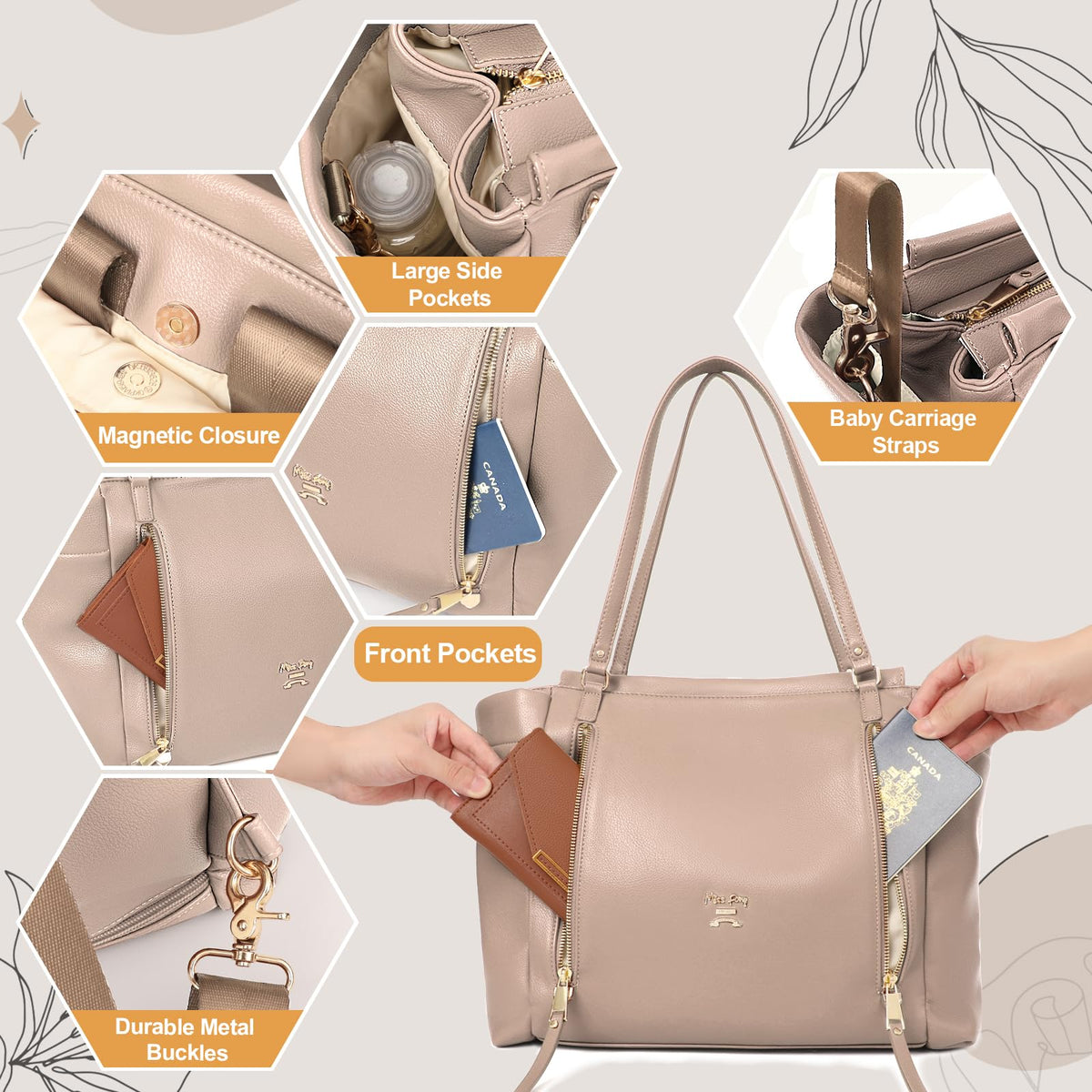 Leather Diaper Bag Backpack with Pacifier Case A3682
