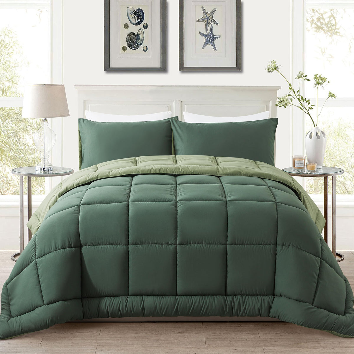 King Size Green Comforter Set with 2 Pillow Cases C5264