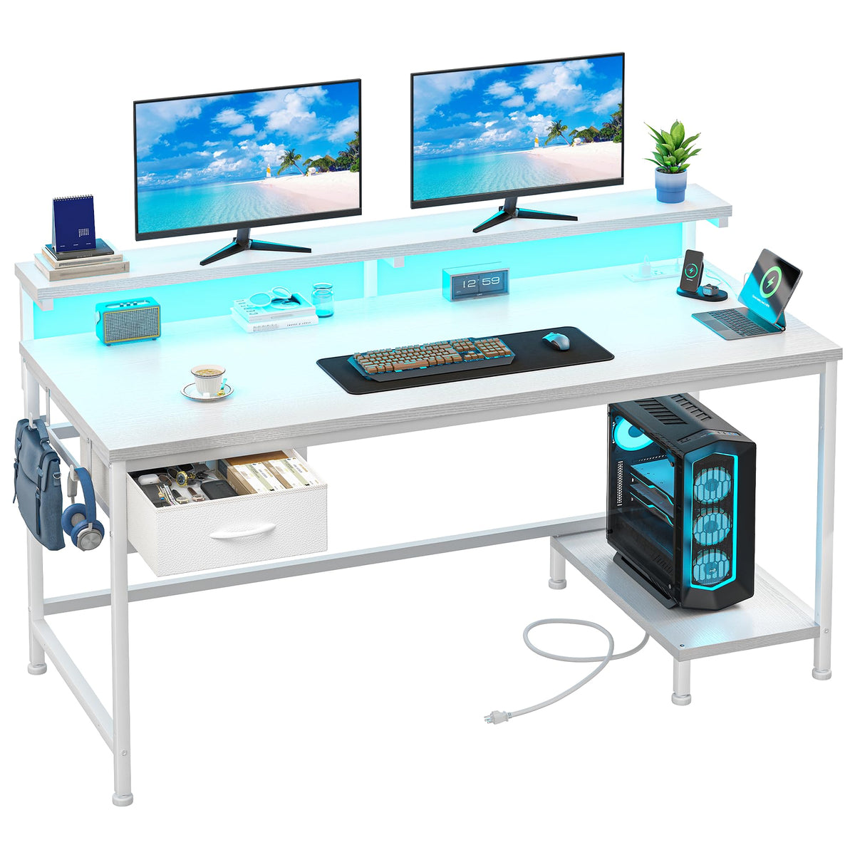 White Computer Desk with Power Outlet T967