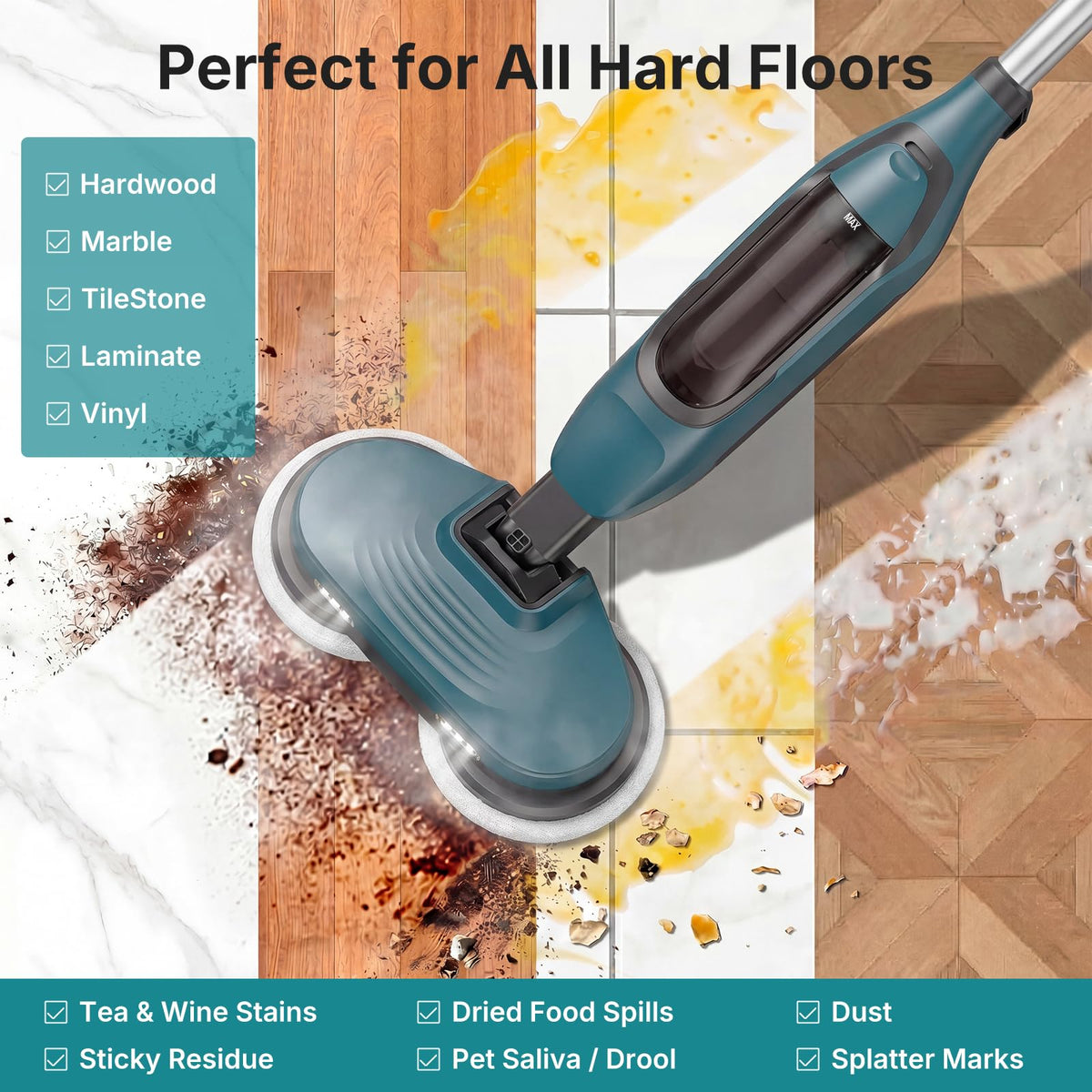 Steam Mop with Rotating Pads, 4 Cleaning Modes A3053