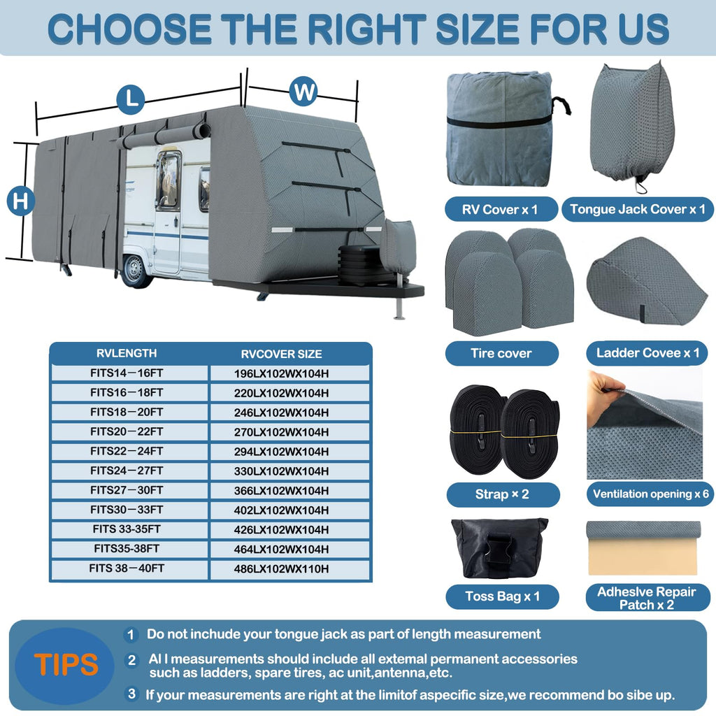 7 Layers Heavy Duty Travel Trailer RV Cover 16-18FT X7806