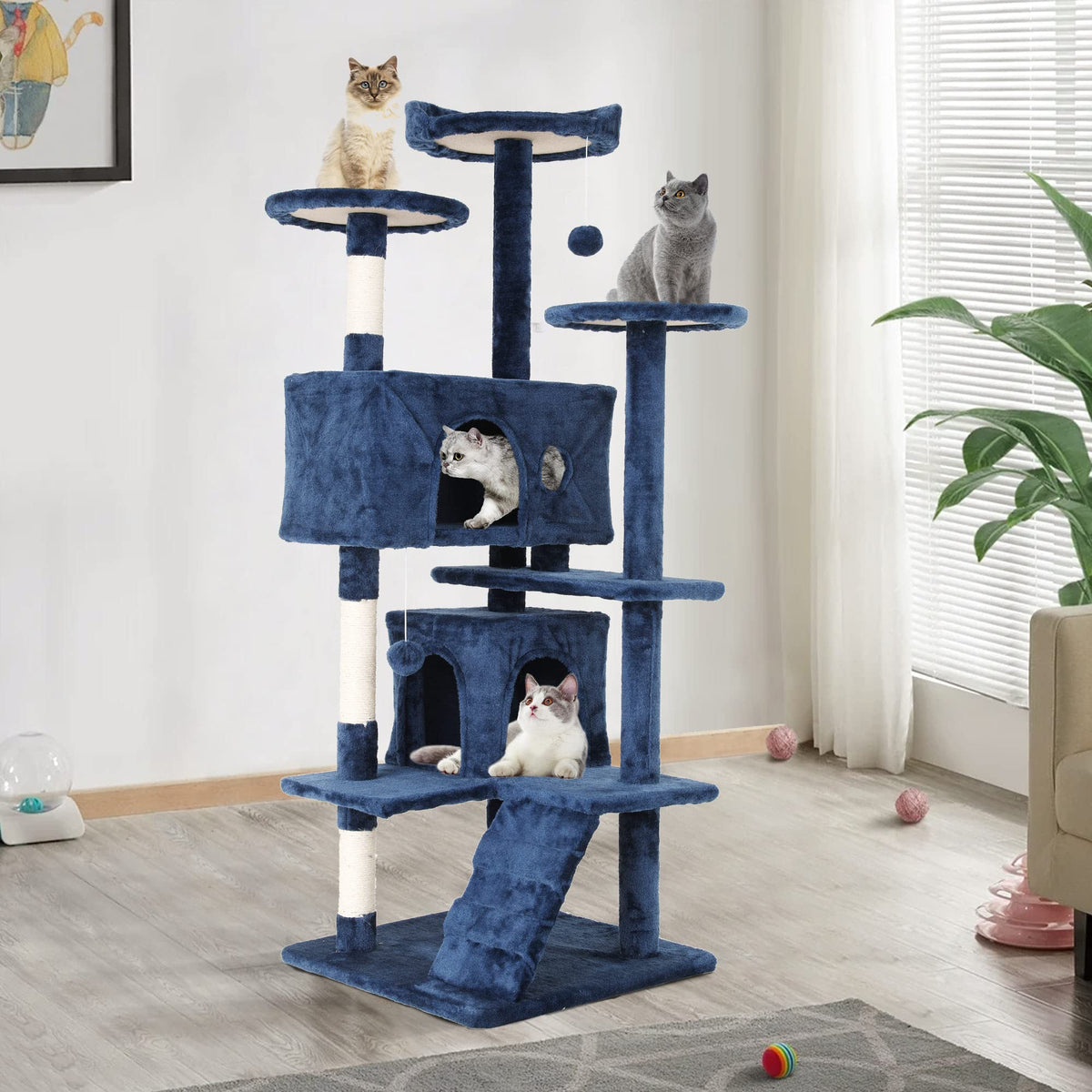 Tall Indoor Cat Condo Tower with Scratching Post W390