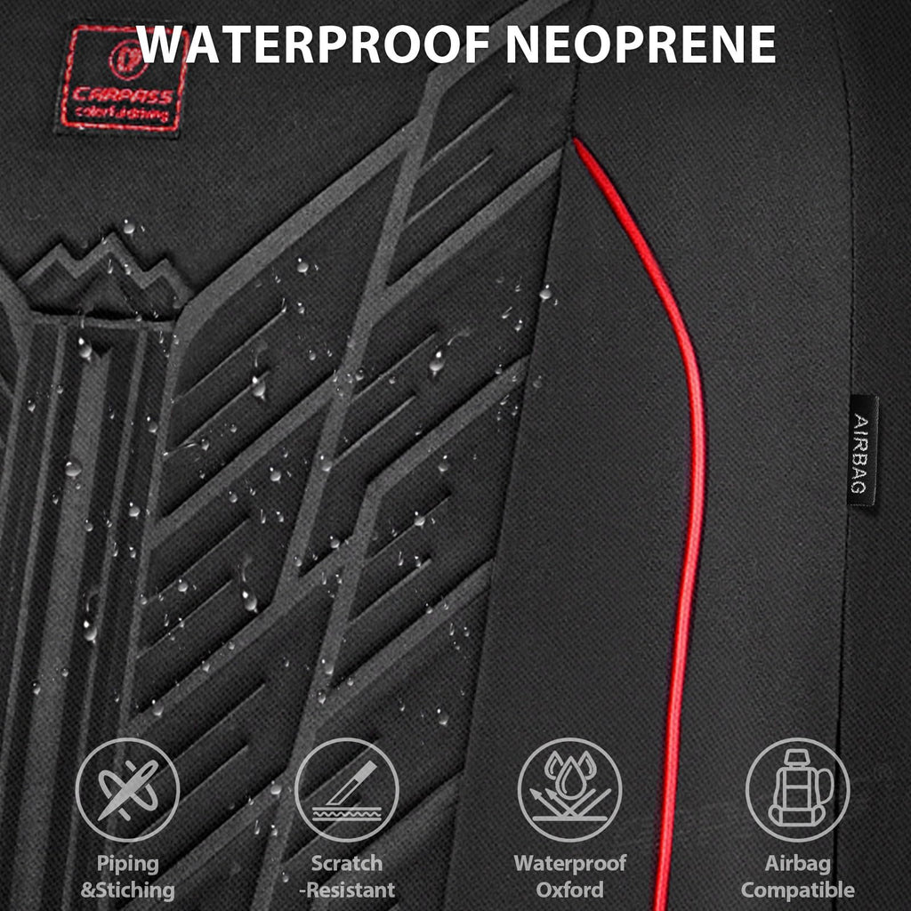 Waterproof Neoprene Car Seat Covers Full Set 5 Seats Black Red T486