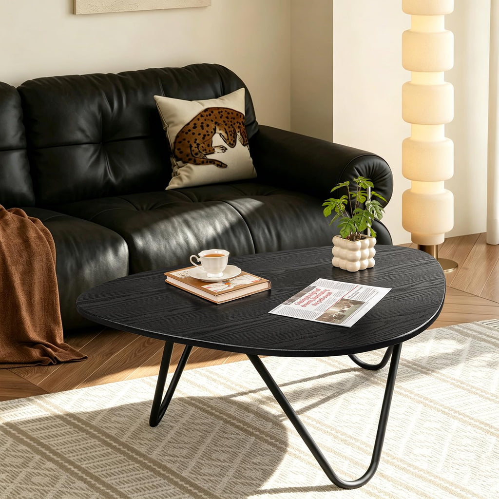 Black Wood Coffee Table with Metal Base V10161