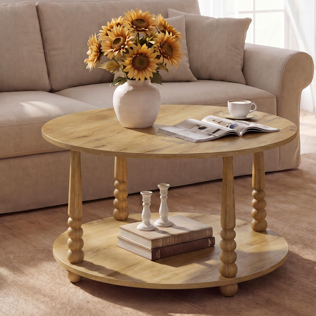 2-Tier Round Coffee Table with Storage W841