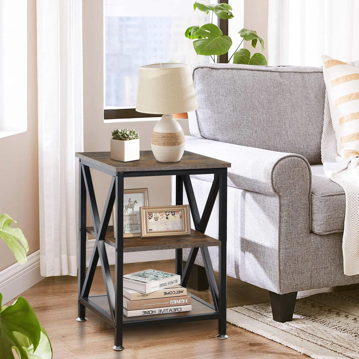 Square End Tables Set of 2 Rustic Brown V6745
