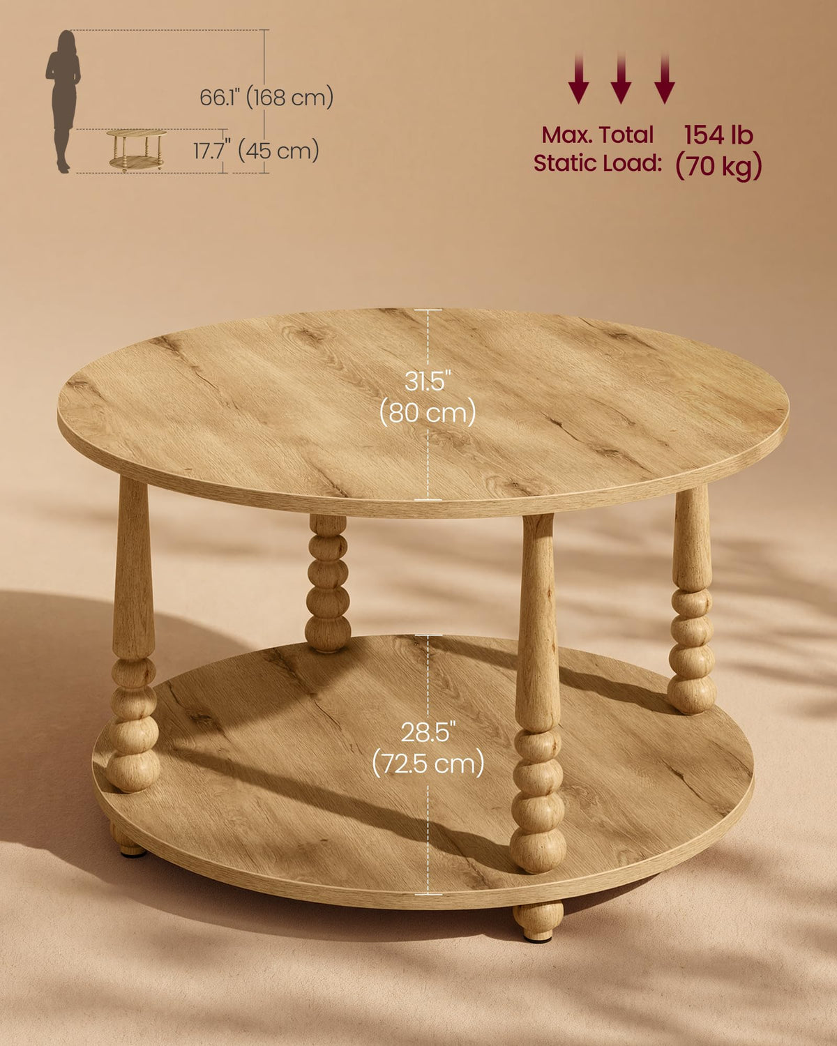 2-Tier Round Coffee Table with Storage W841