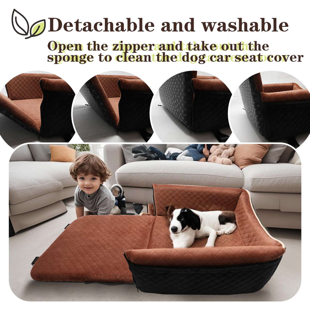 Dog Car Seat Bed 2 in 1 Memory Foam Removable Washable F3509