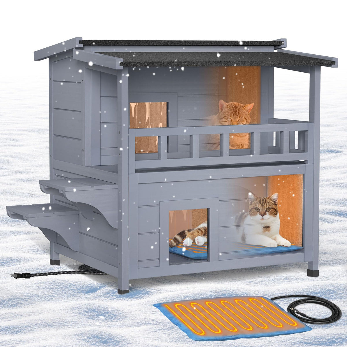 Wooden Heated 2-Story Cat House D778