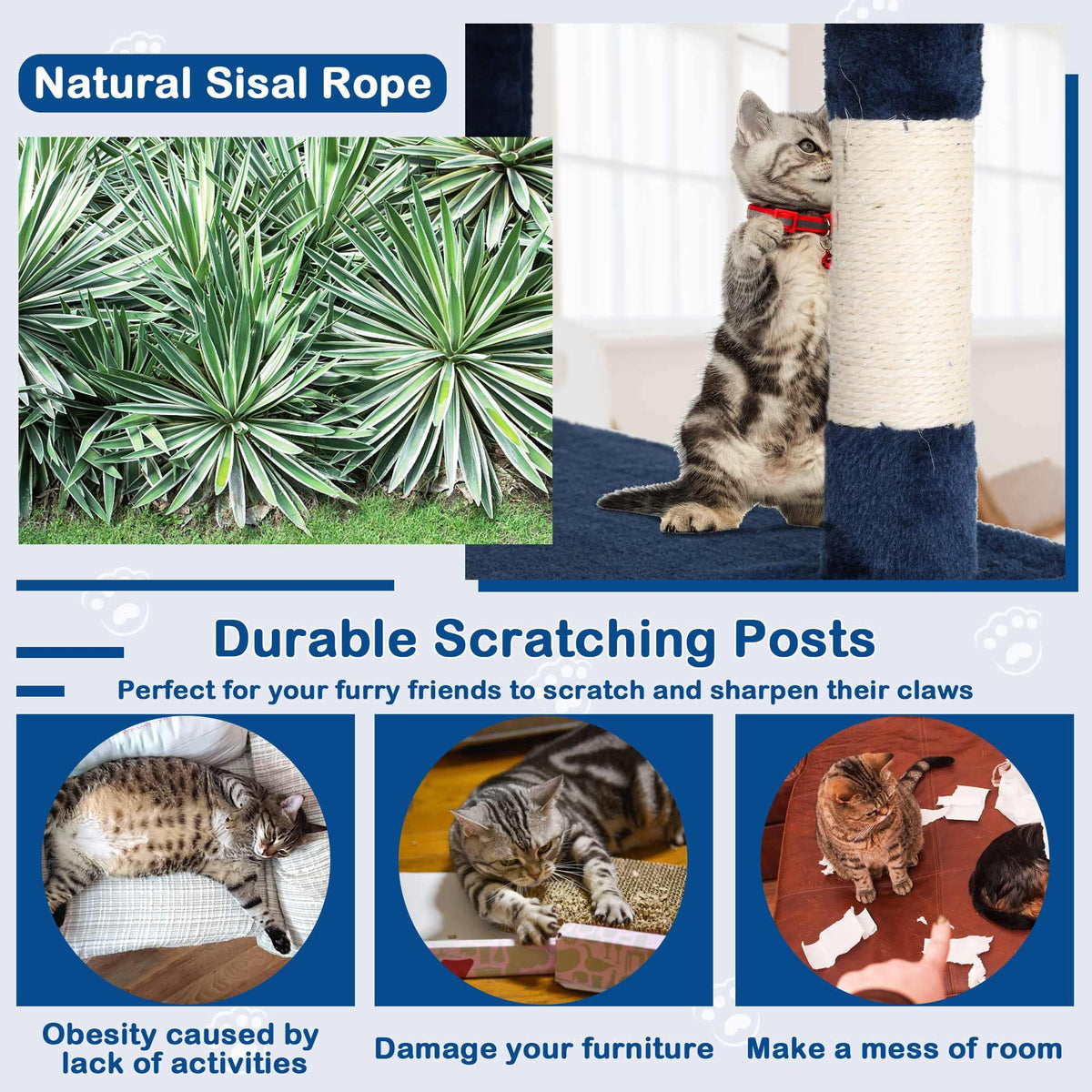 Tall Indoor Cat Condo Tower with Scratching Post W390