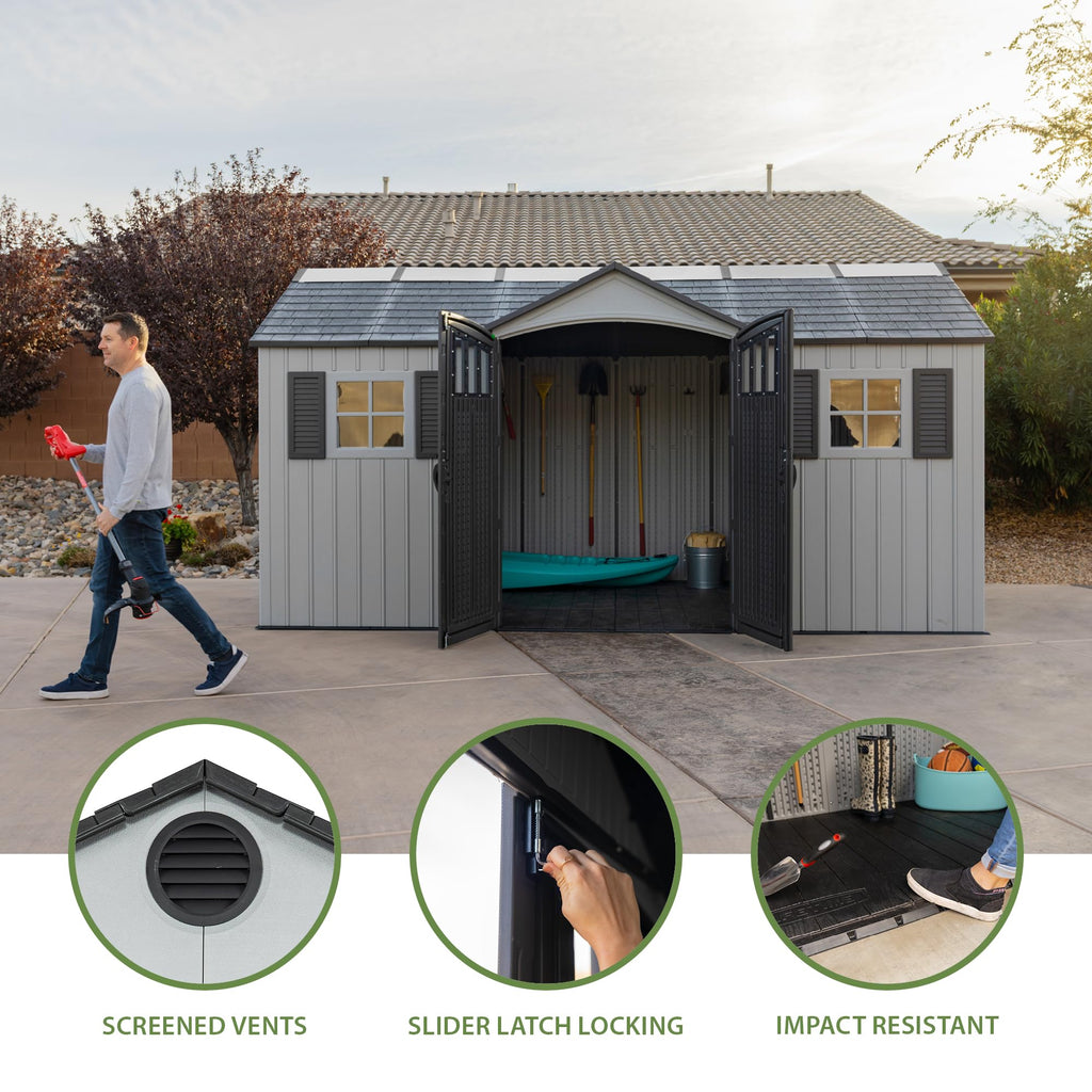 15x8 Ft Gray Resin Outdoor Storage Shed with Lockable Doors Z218
