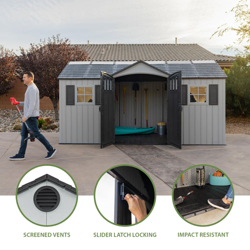 15x8 Ft Gray Resin Outdoor Storage Shed with Lockable Doors Z218