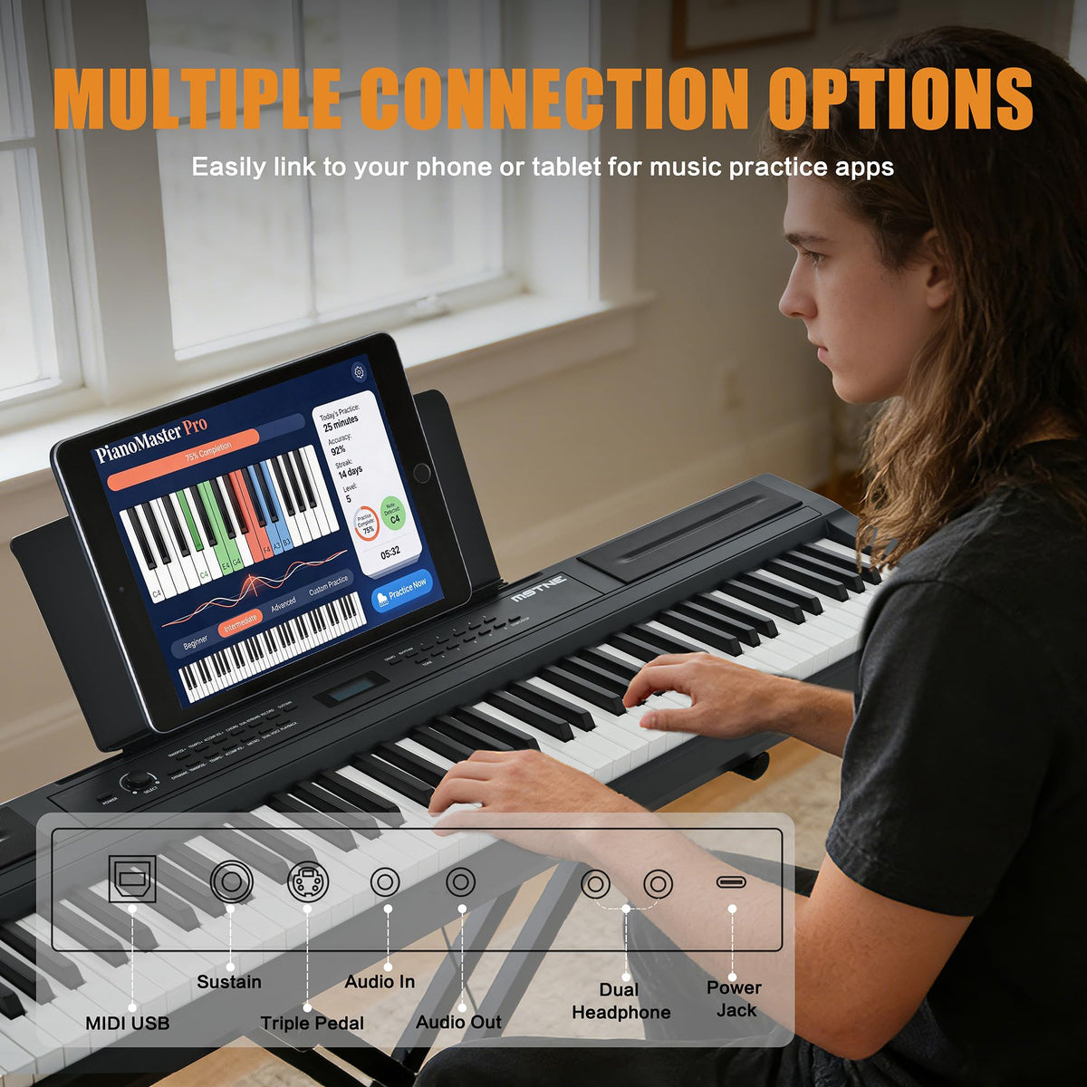 88 Key Weighted Hammer Action Digital Piano with Stand and 3 Pedal Unit F39725