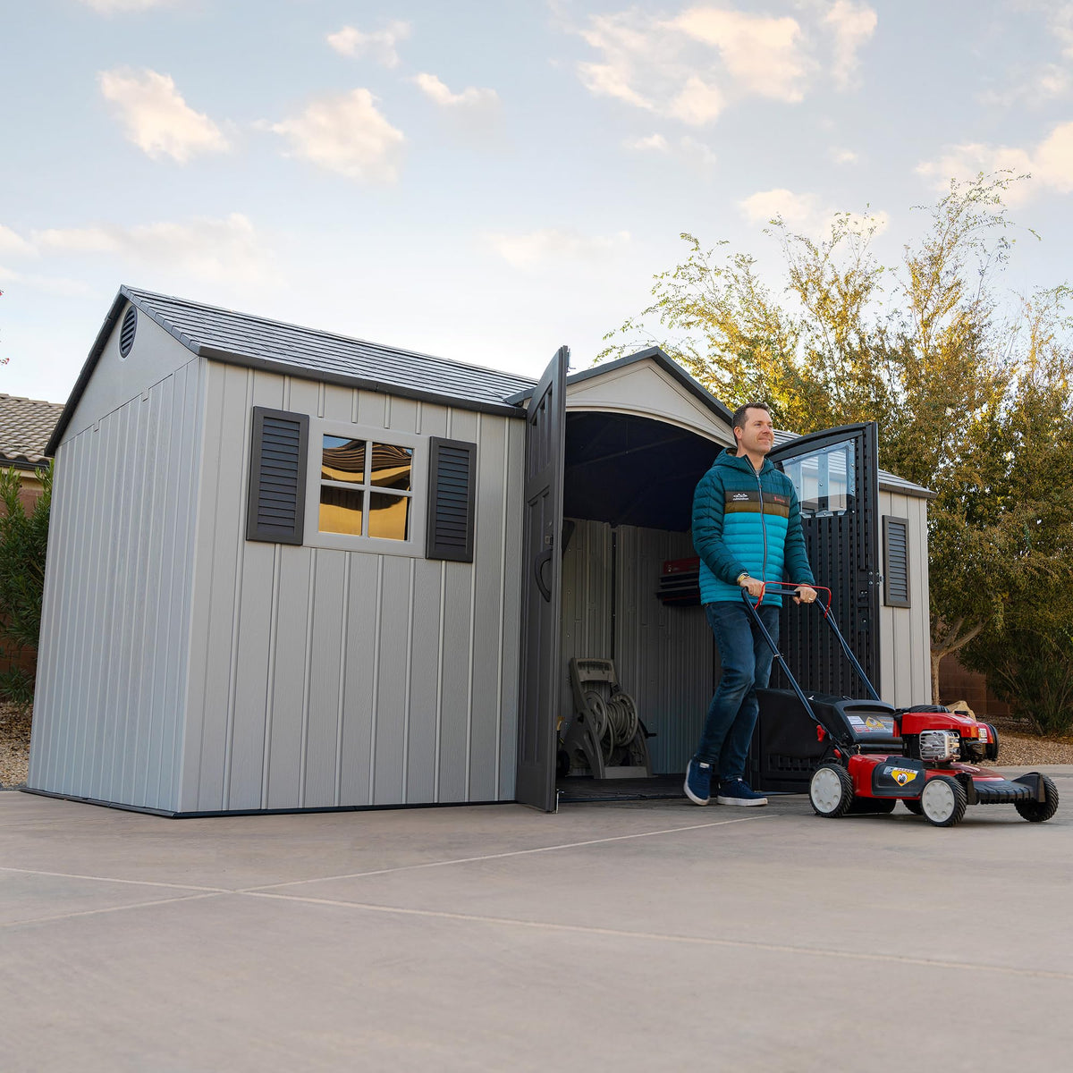 15x8 Ft Gray Resin Outdoor Storage Shed with Lockable Doors Z218