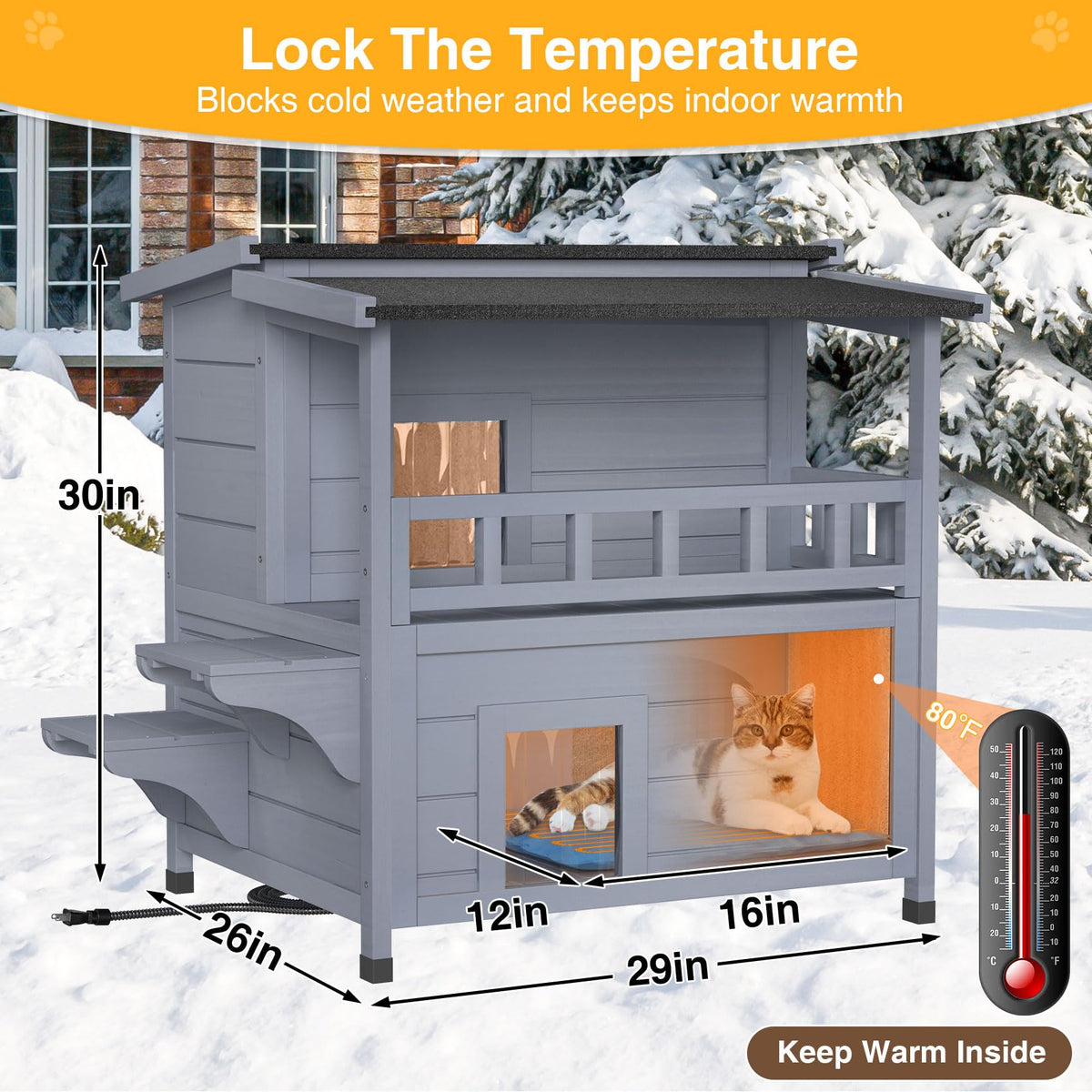 Wooden Heated 2-Story Cat House D778