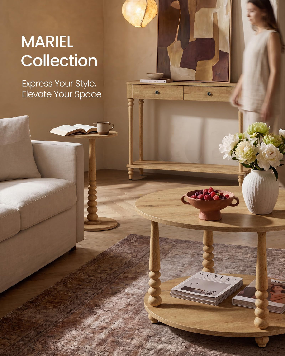 2-Tier Round Coffee Table with Storage W841