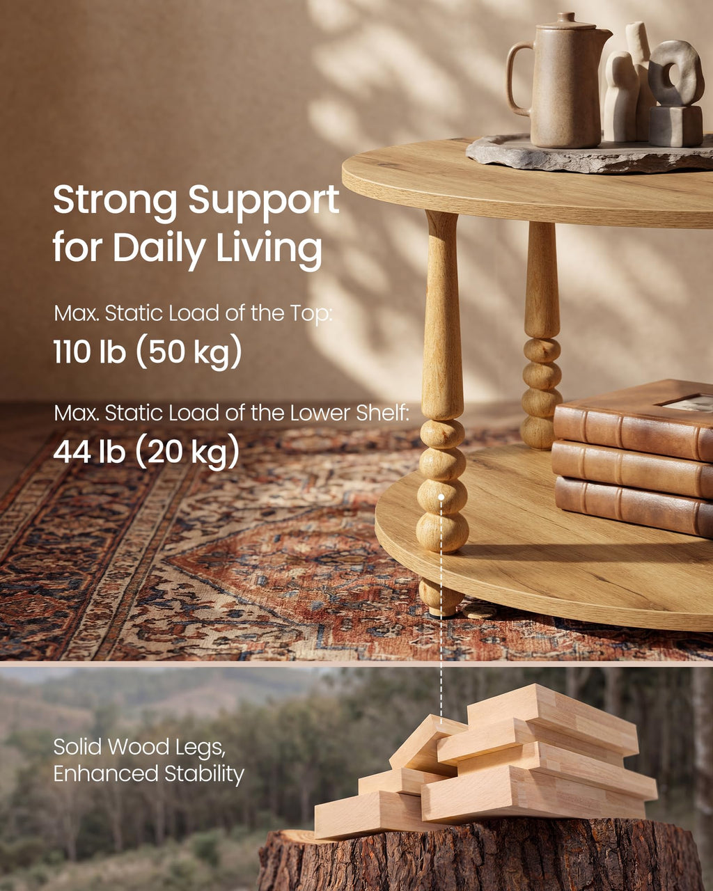 2-Tier Round Coffee Table with Storage W841