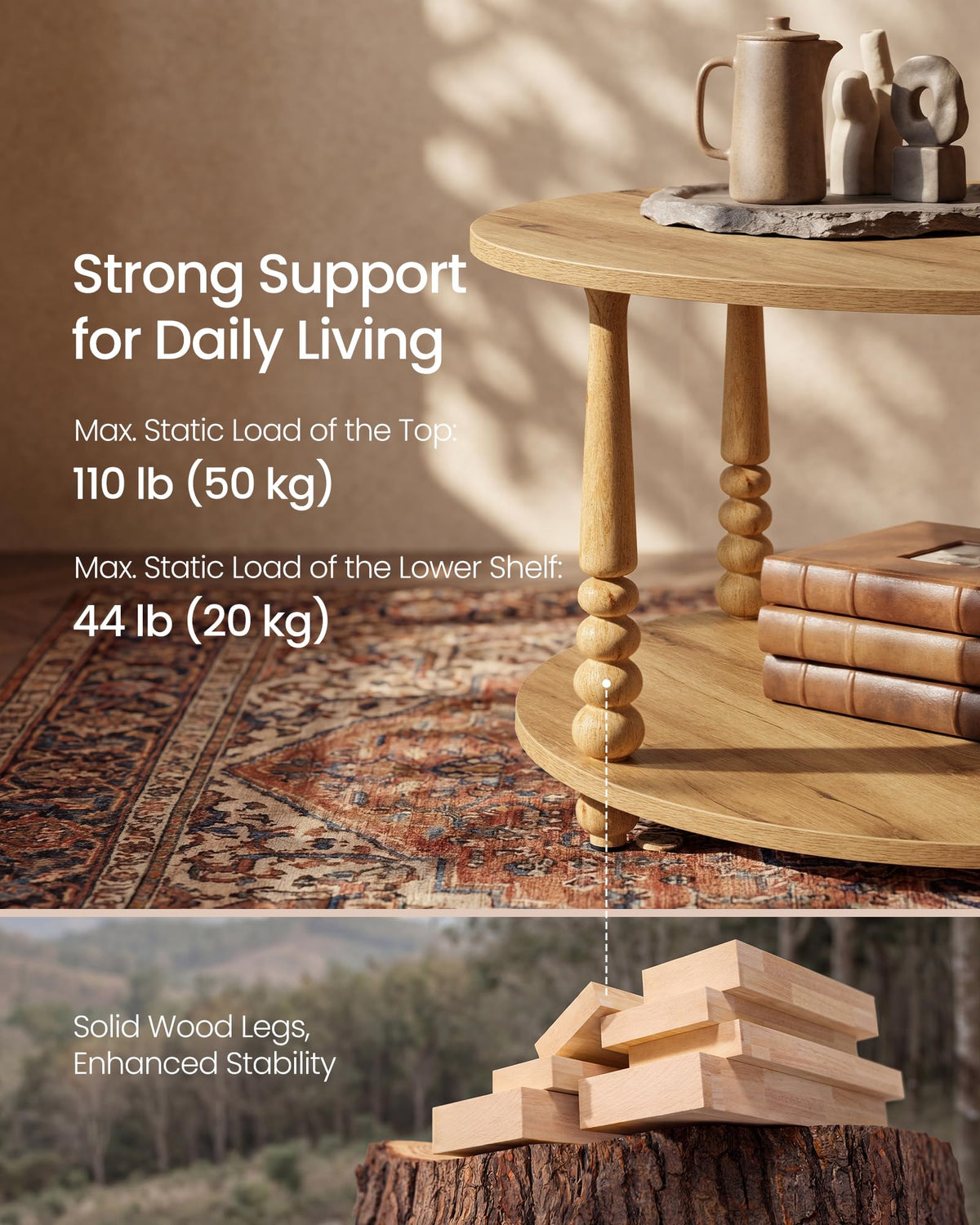 2-Tier Round Coffee Table with Storage W841