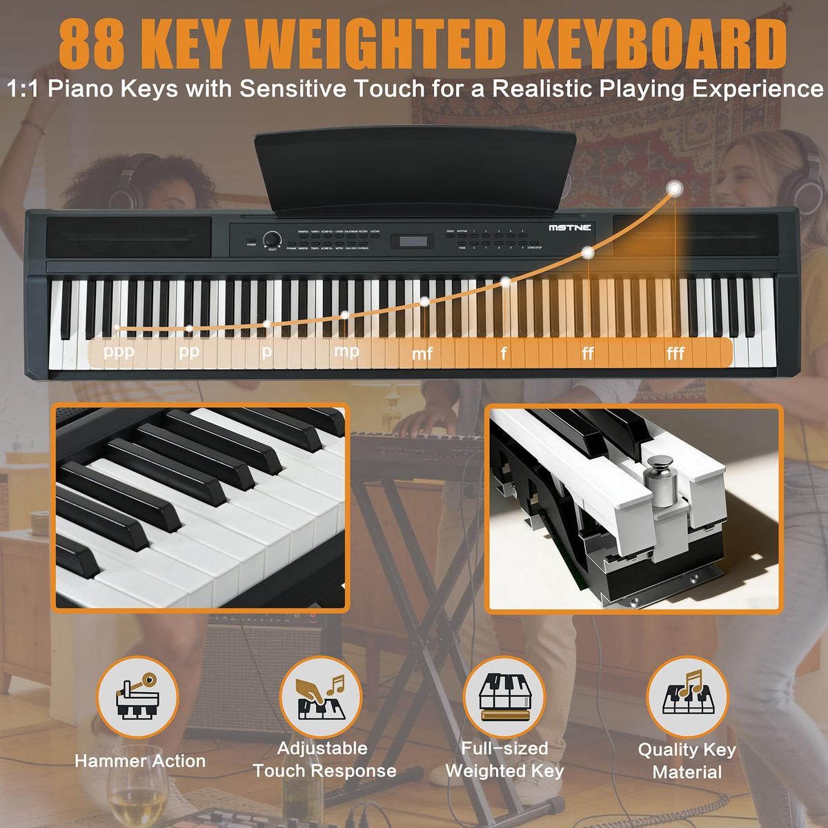 88 Key Weighted Hammer Action Digital Piano with Stand and 3 Pedal Unit F39725