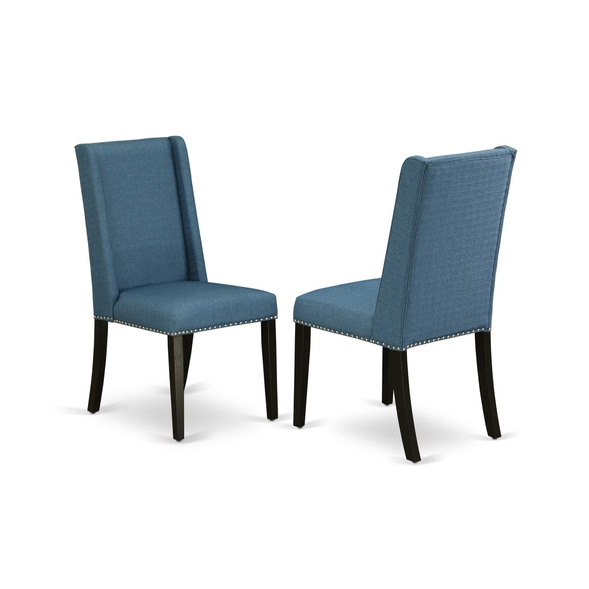 3 Piece Dining Table Set with 2 Blue Linen Fabric Chairs L573443