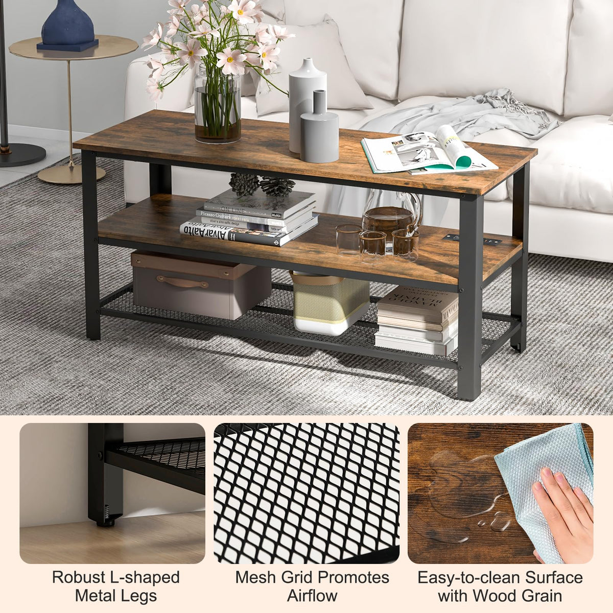 Small 3-Tier TV Stand with Power Outlets and USB Ports X139