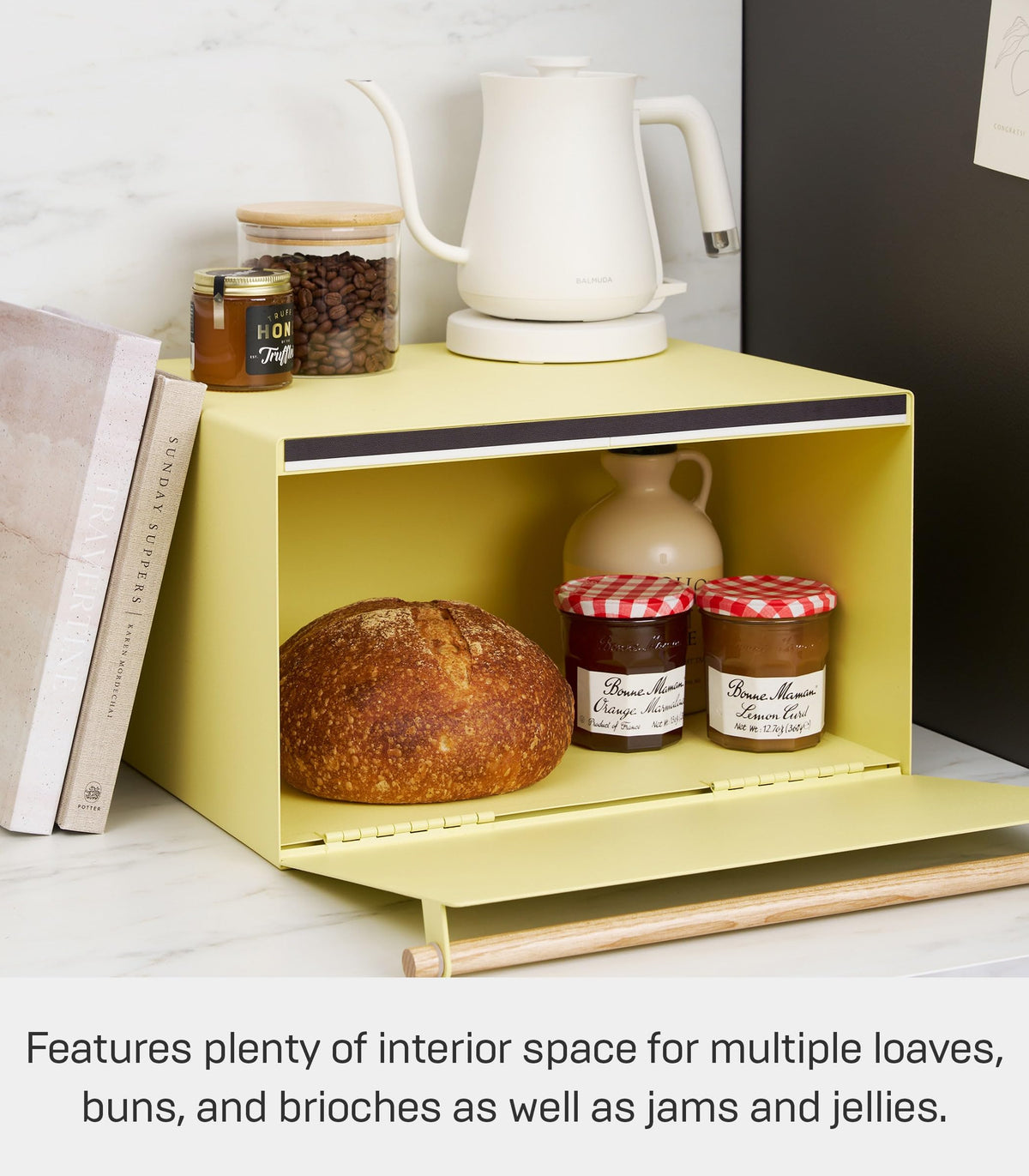 Large Yellow Steel Wood Bread Box G9534