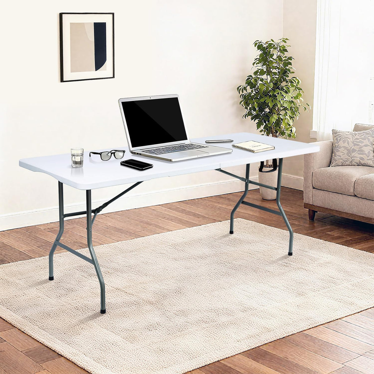6ft Folding Table with Built in Handle & Steel Legs W64583