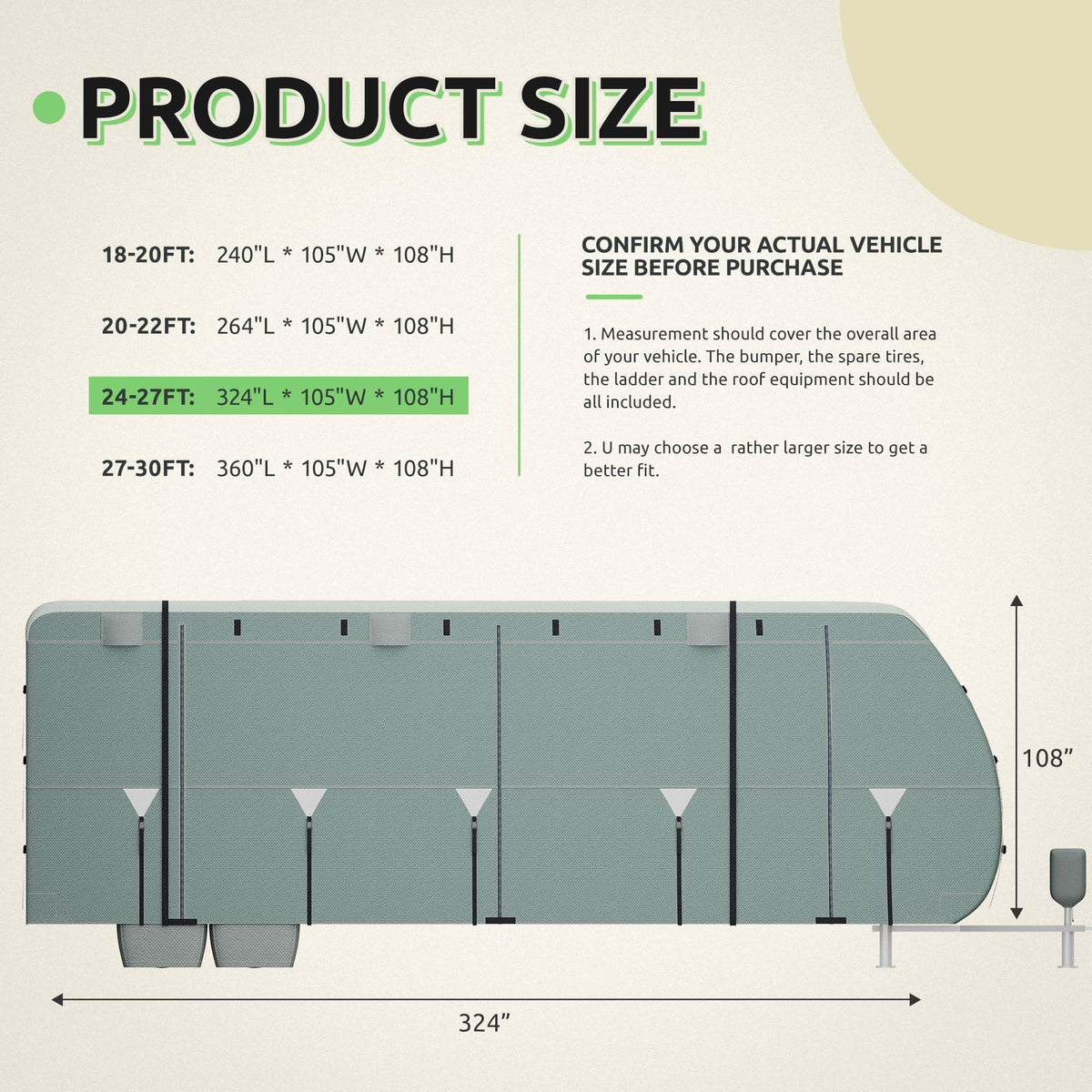 24-27FT Waterproof 7-Layer Camper Cover with Tongue Jack Cover, Tire Covers, Gutter Covers W6152