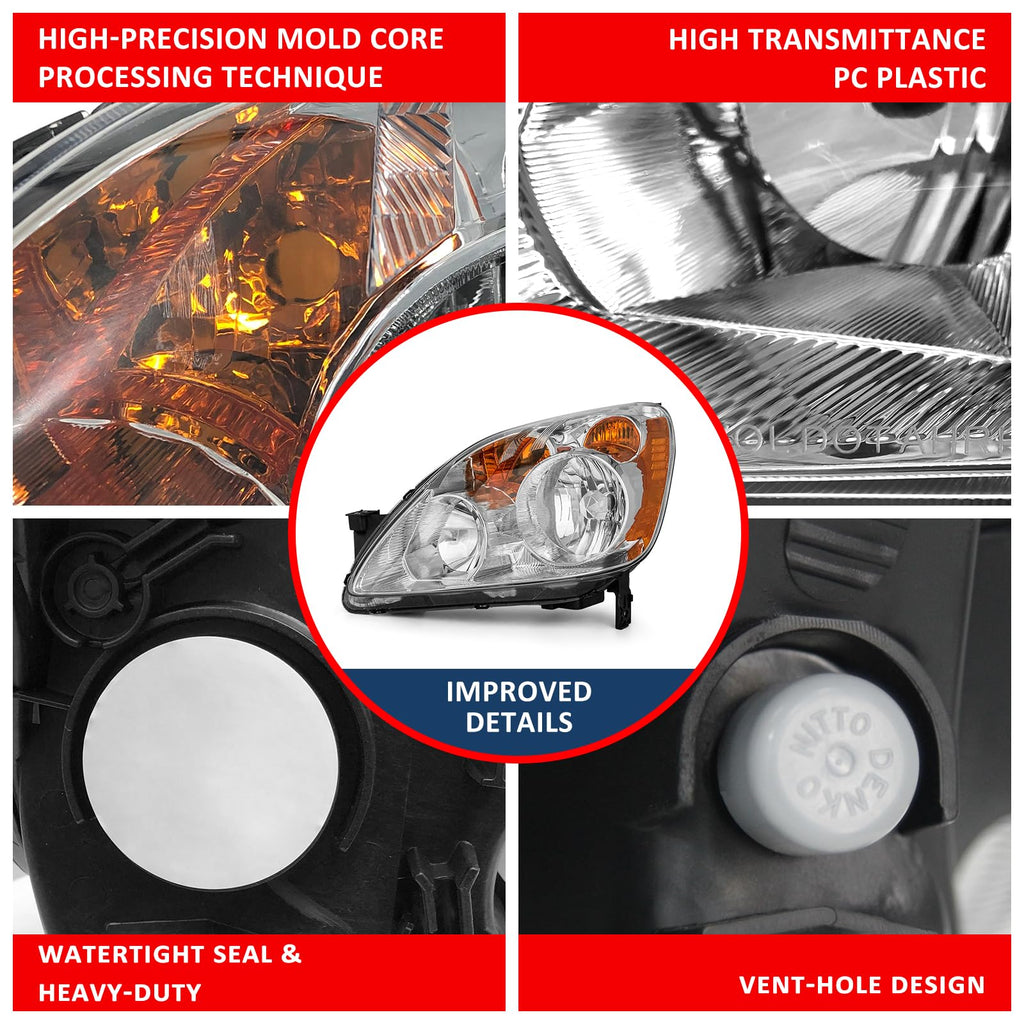 Headlight Chrome Housing Amber Reflector Replacement Pair K741018