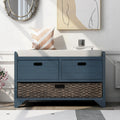 Navy Storage Bench with Drawers and Basket B49078