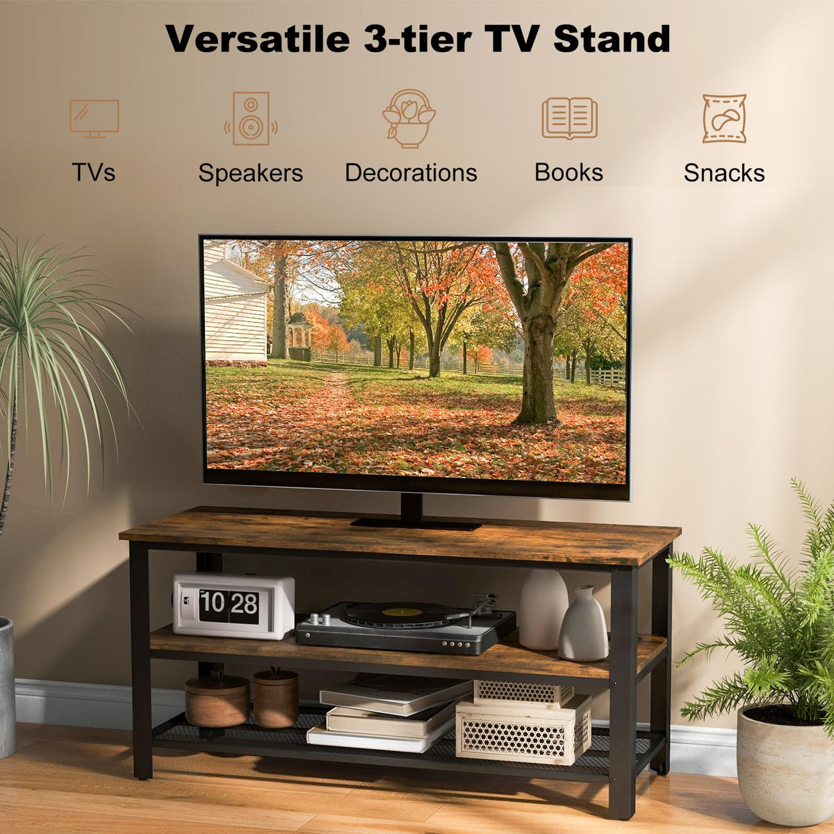 Small 3-Tier TV Stand with Power Outlets and USB Ports X139