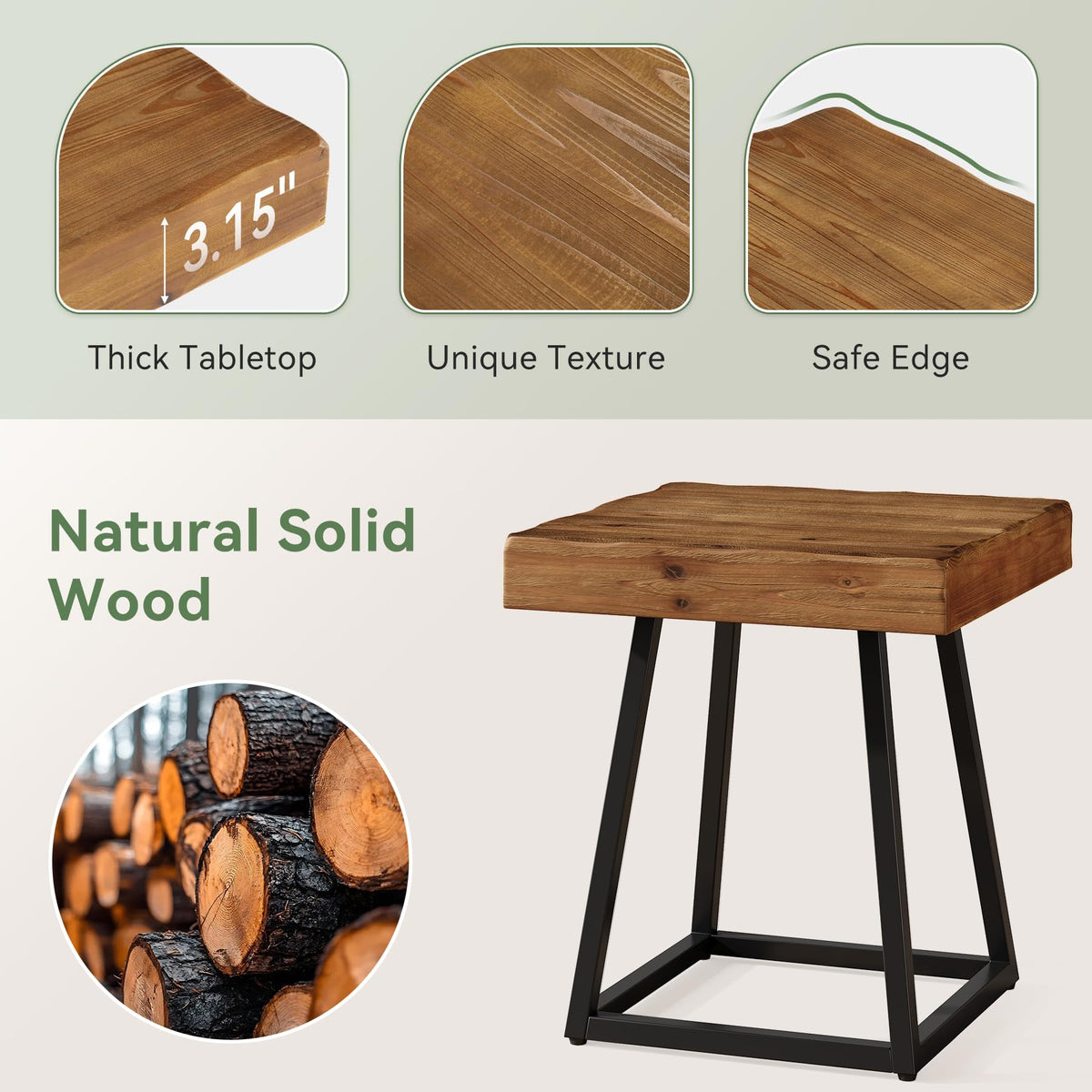Solid Wood Nightstand with Metal Frame E50647