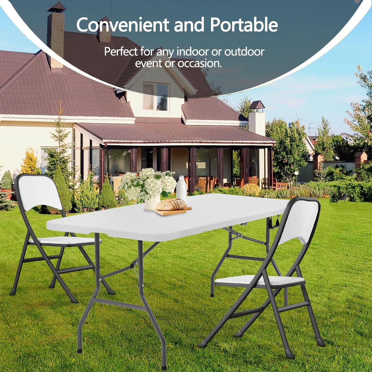 6ft White Folding Table with Carrying Handle N49070