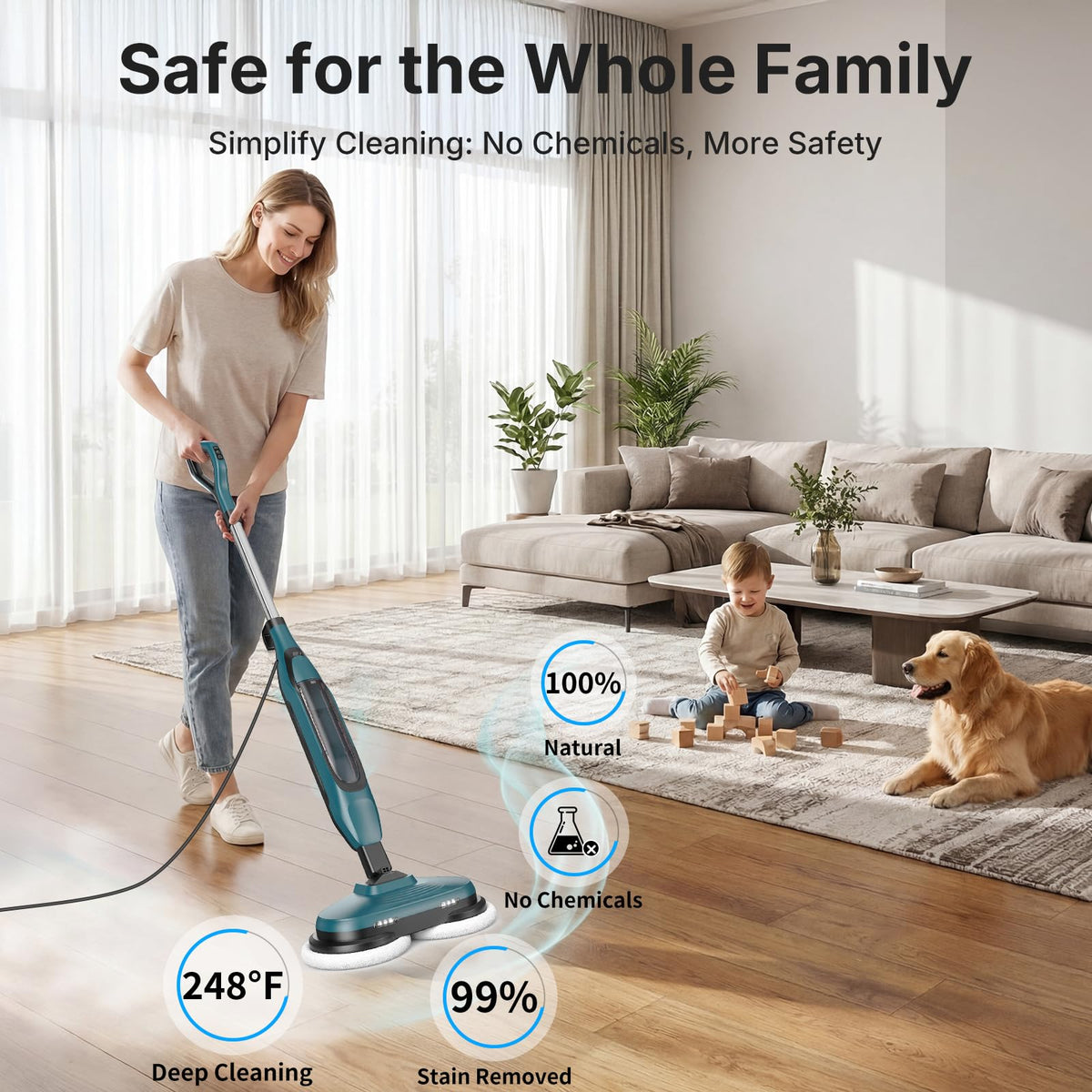 Steam Mop with Rotating Pads, 4 Cleaning Modes A3053