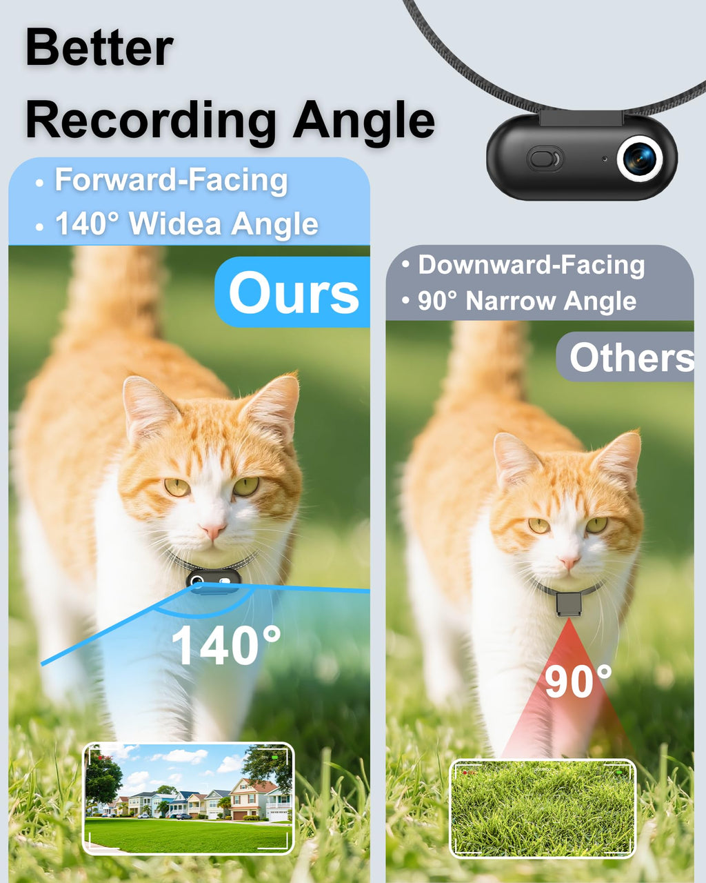 Cat Camera Collar with APP, 1080P HD Pet POV Video Recording F97389
