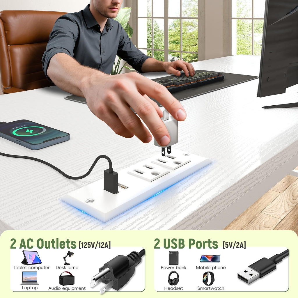 White Computer Desk with Power Outlet T967