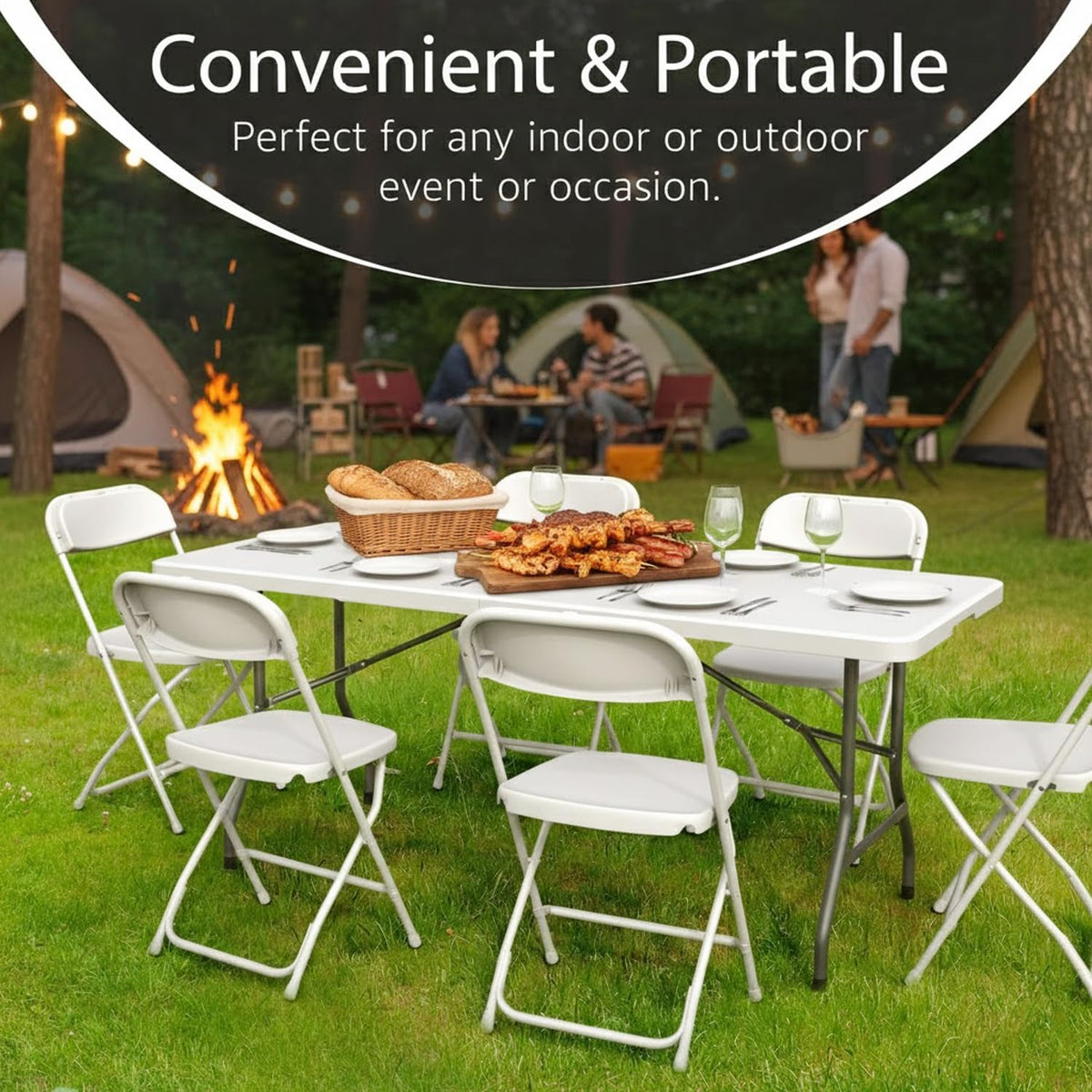 6ft White Folding Table with Carrying Handle N49070