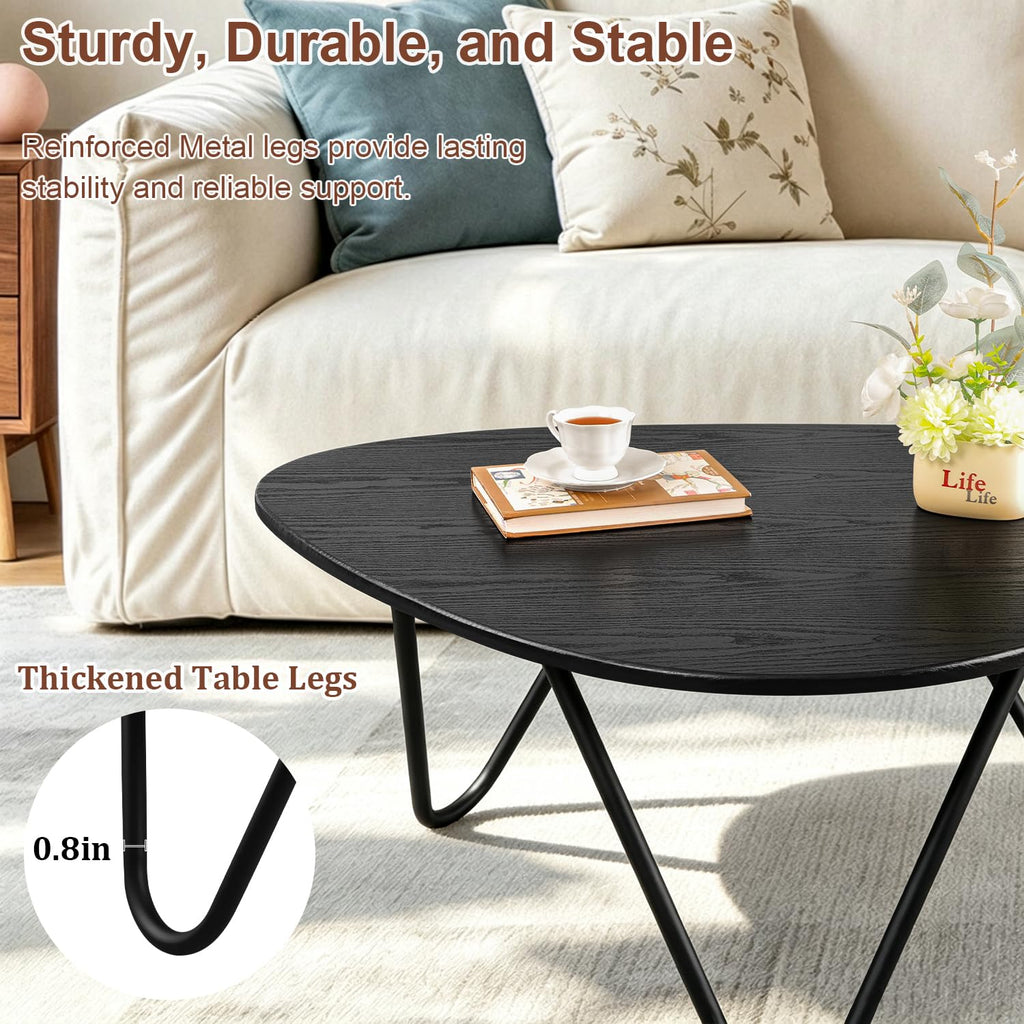 Black Wood Coffee Table with Metal Base V10161