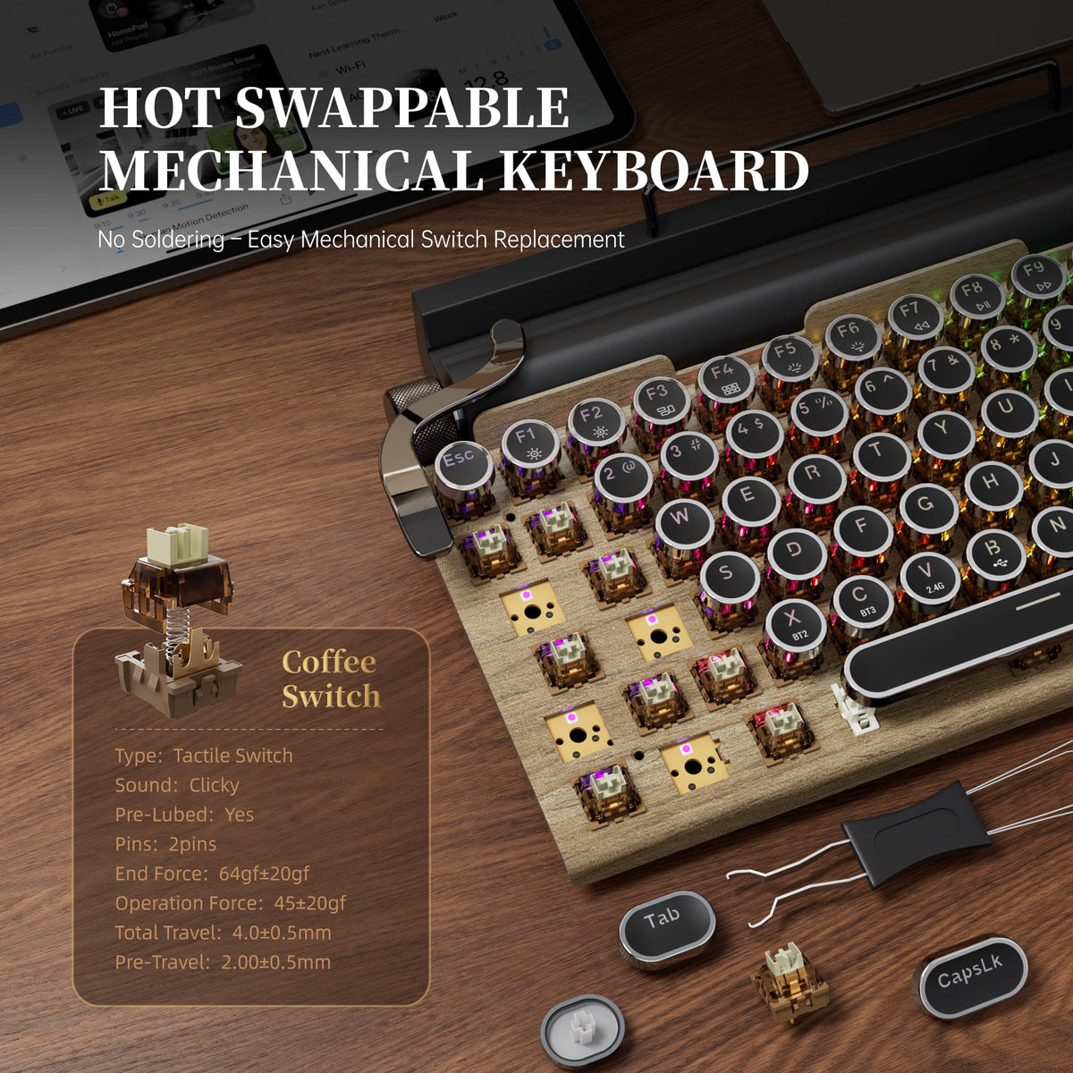 Wireless Retro Mechanical Keyboard with Wrist Rest N9439