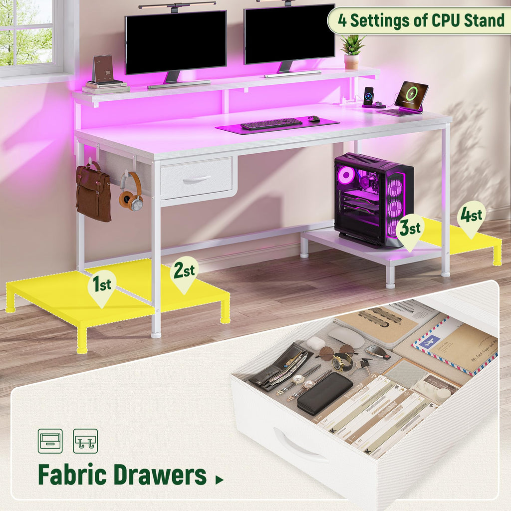 White Computer Desk with Power Outlet T967