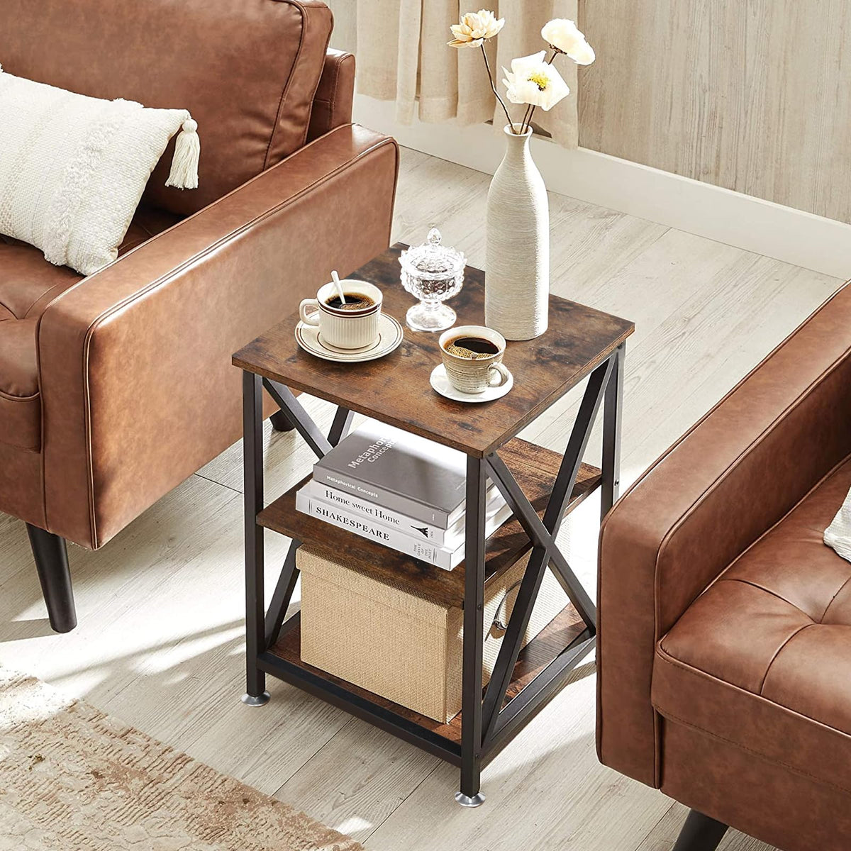 Square End Tables Set of 2 Rustic Brown V6745