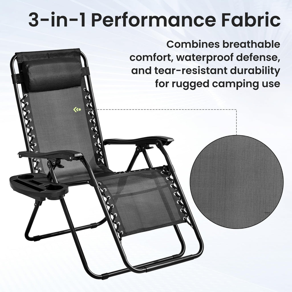 Black Set of 2 Zero Gravity Chairs with Cup Holder Tray U849065
