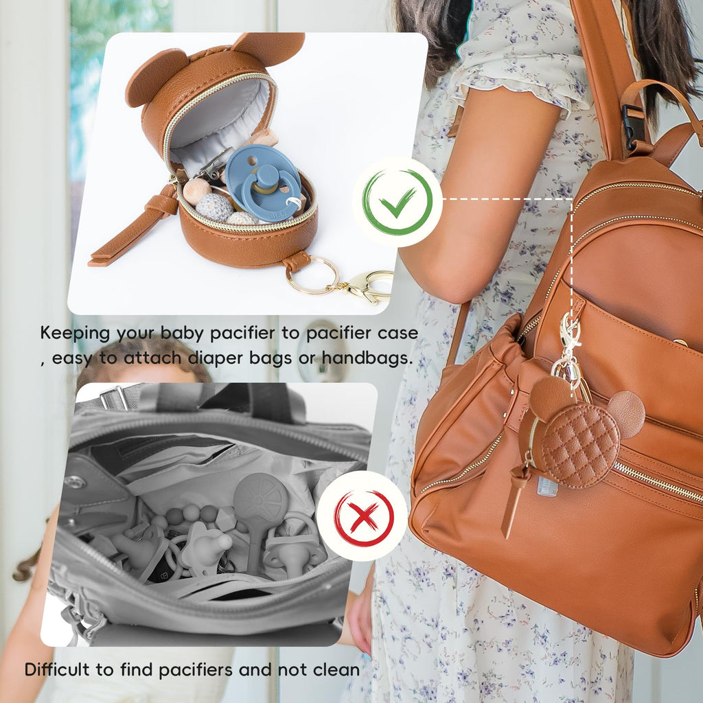 Leather Diaper Bag Backpack with Pacifier Case A3682