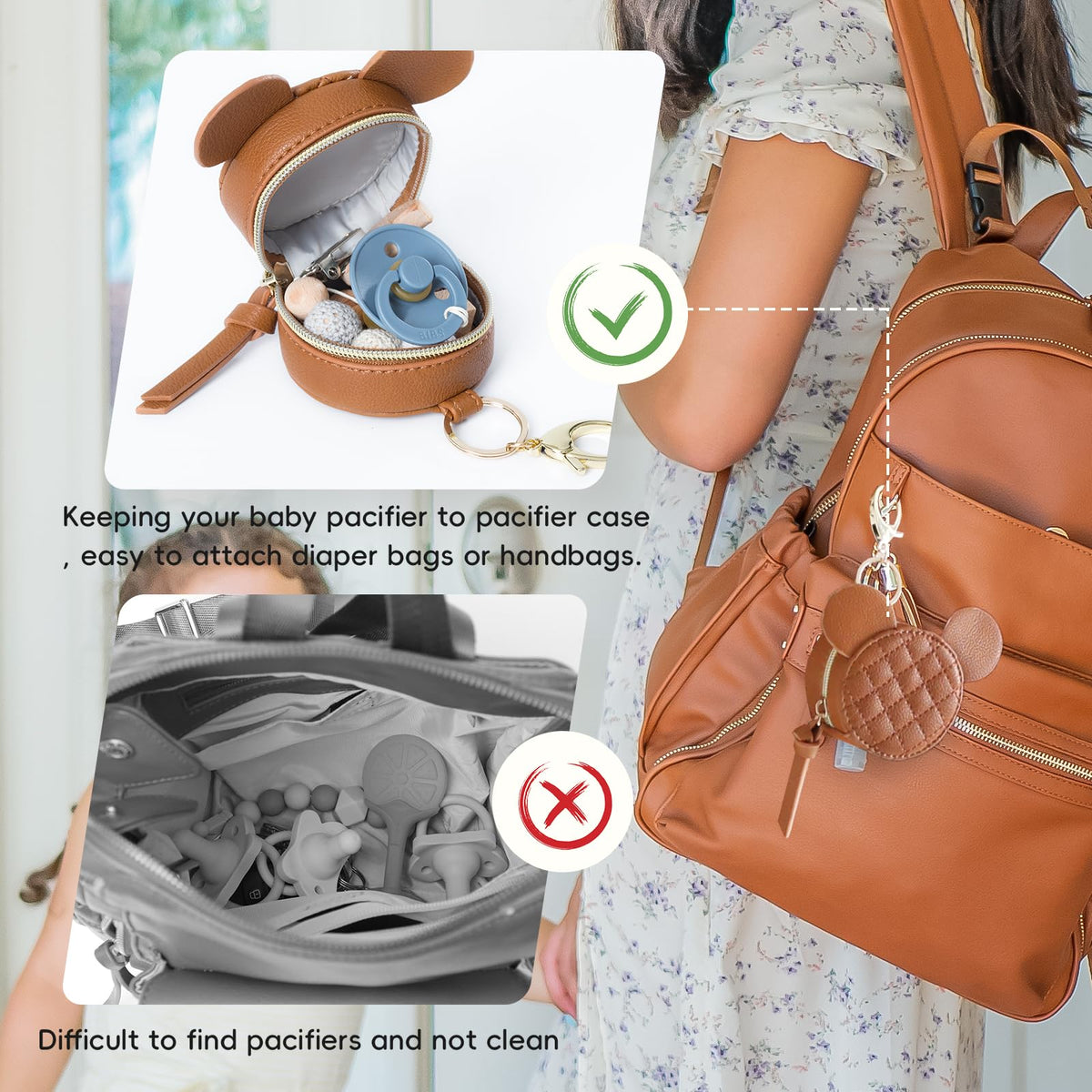 Leather Diaper Bag Backpack with Pacifier Case A3682