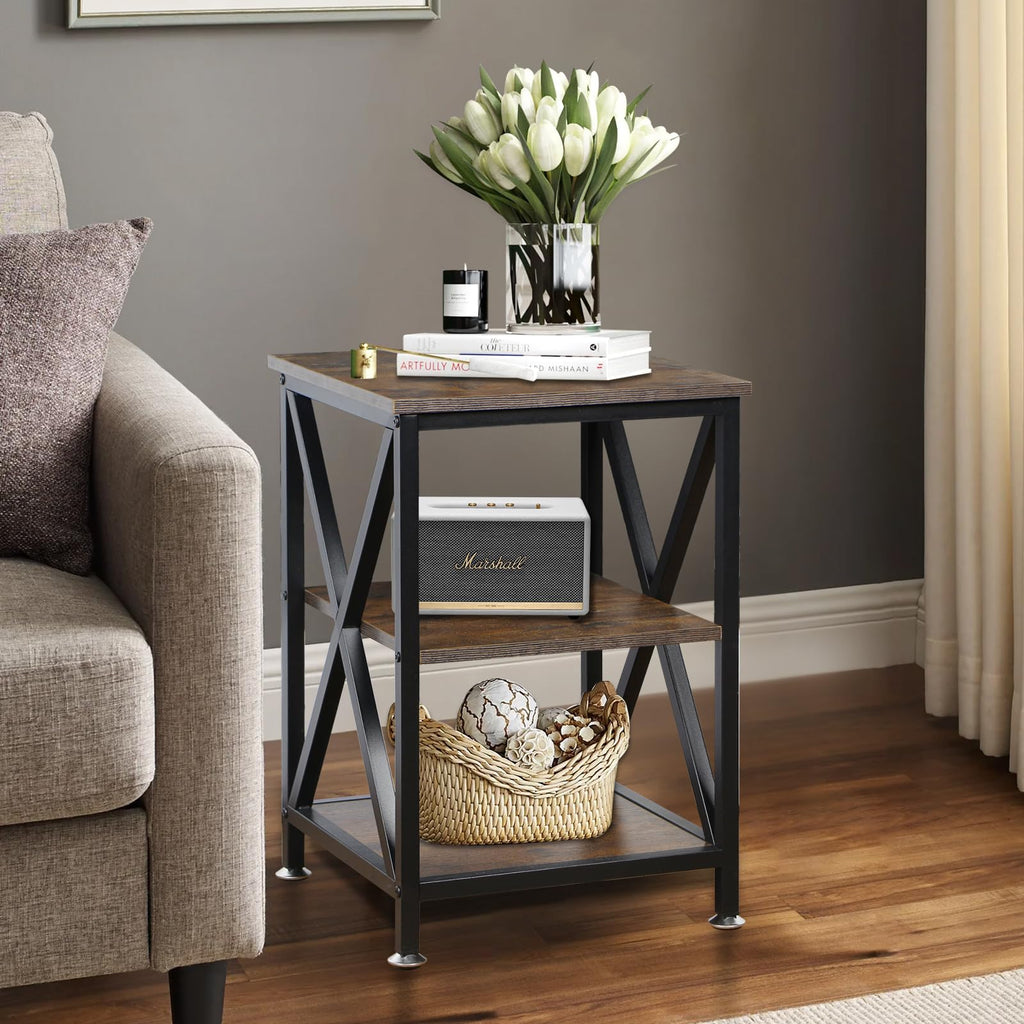 Square End Tables Set of 2 Rustic Brown V6745