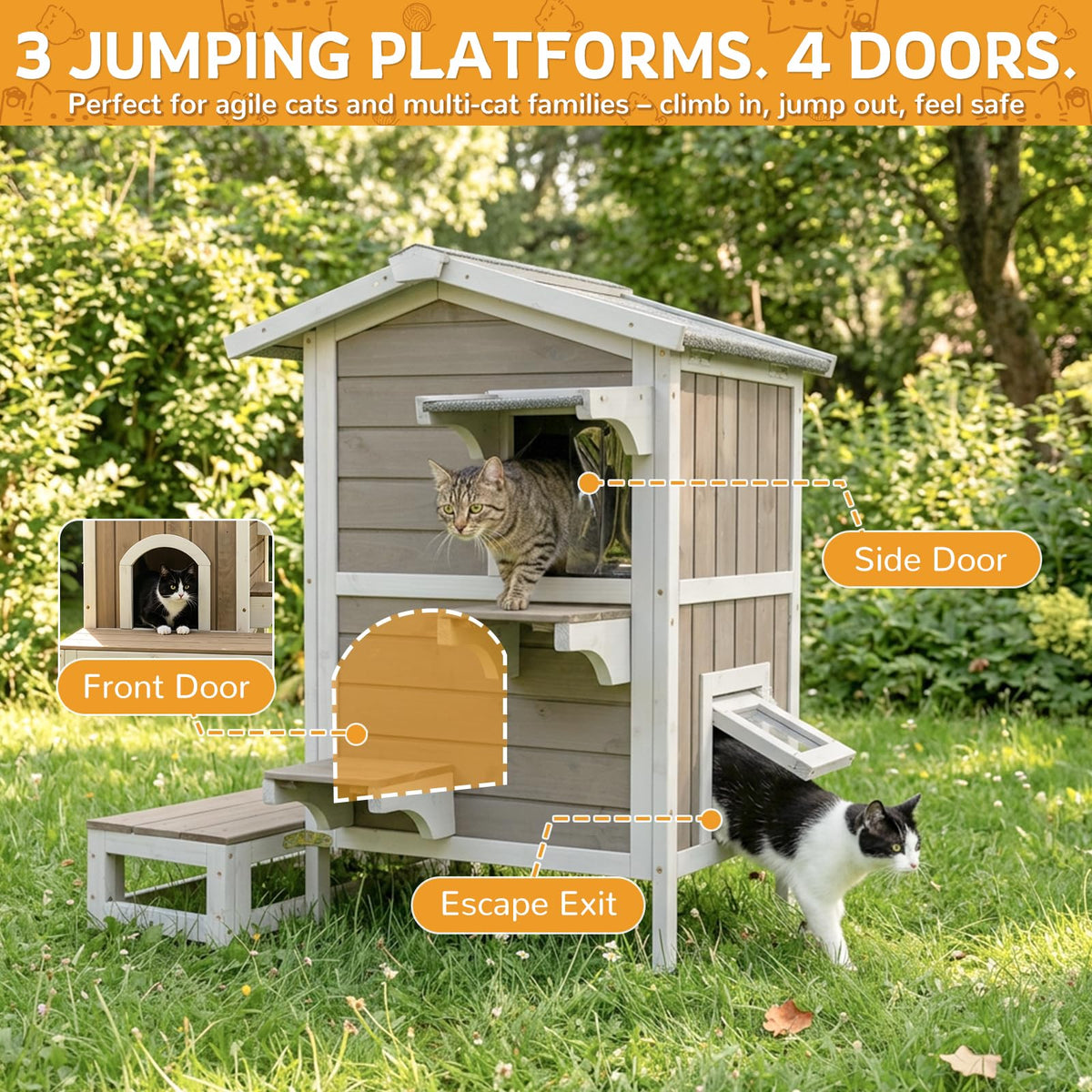 Weatherproof Wooden Outdoor Cat House Z4531