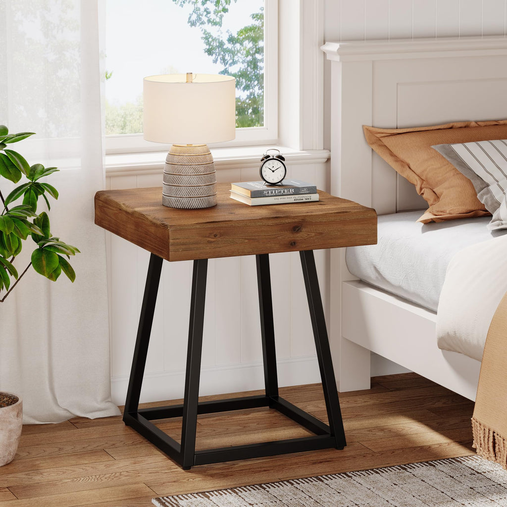 Solid Wood Nightstand with Metal Frame E50647