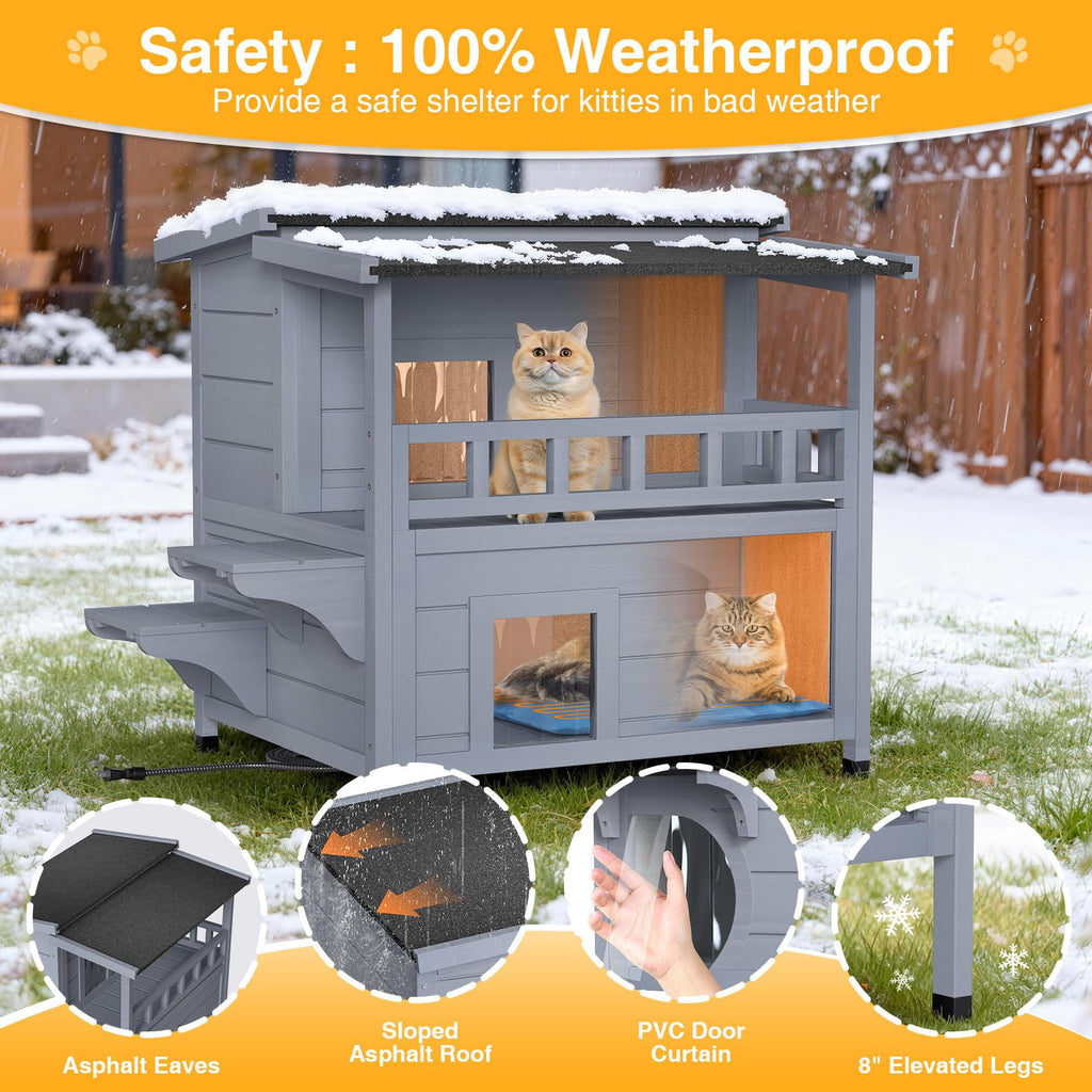 Wooden Heated 2-Story Cat House D778